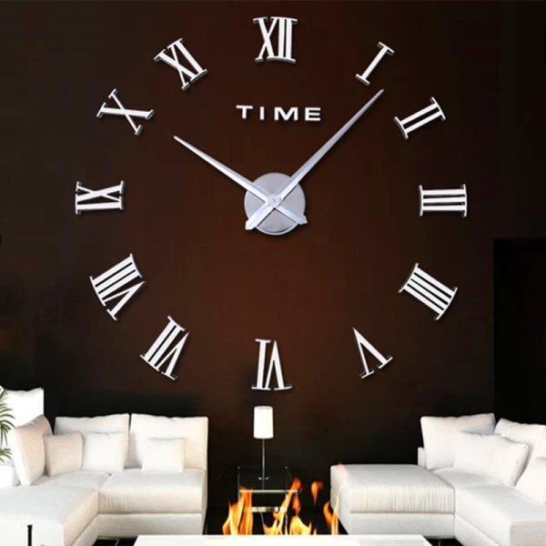 Ρολόι Τοίχου Αυτοκόλλητο 3D DIY 50-120cm ZH019 Ασημί
