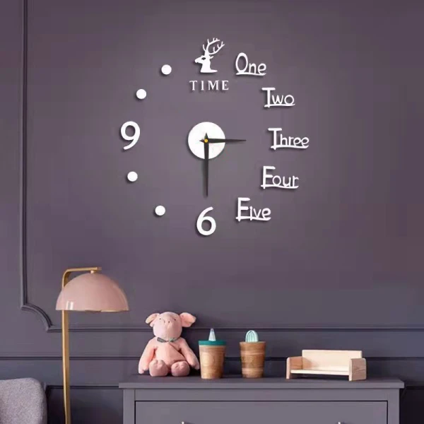 Ρολόι Τοίχου Αυτοκόλλητο 3D DIY 60-120cm ZH38610 Ασημί
