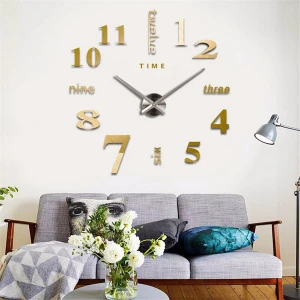 Ρολόι Τοίχου Αυτοκόλλητο 3D DIY 40-50cm ZH01520 Χρυσό