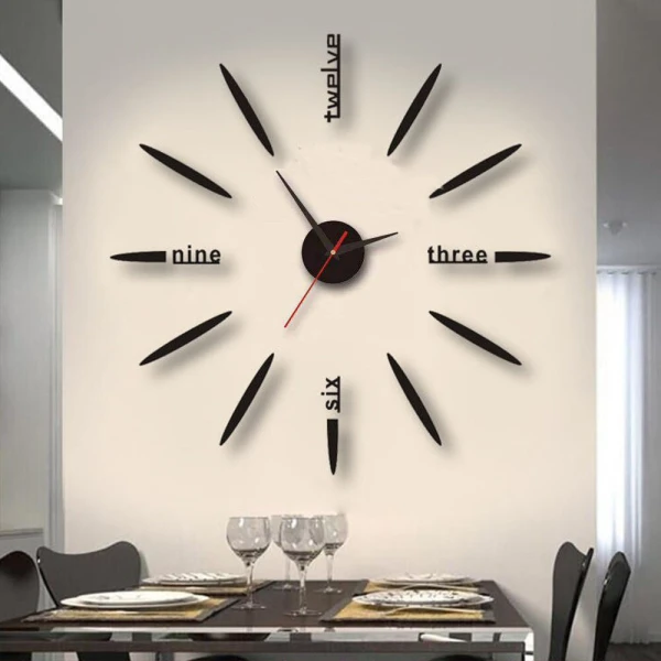 Ρολόι Τοίχου Αυτοκόλλητο 3D DIY 60-120cm ZH01210 Μαύρο