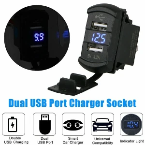 Διπλός φορτιστής αυτοκινήτου USB LED με Ψηφιακή Οθόνη Αμπερόμετρο/Βολτόμετρο 12V-24V 4.2Α  w16396-1