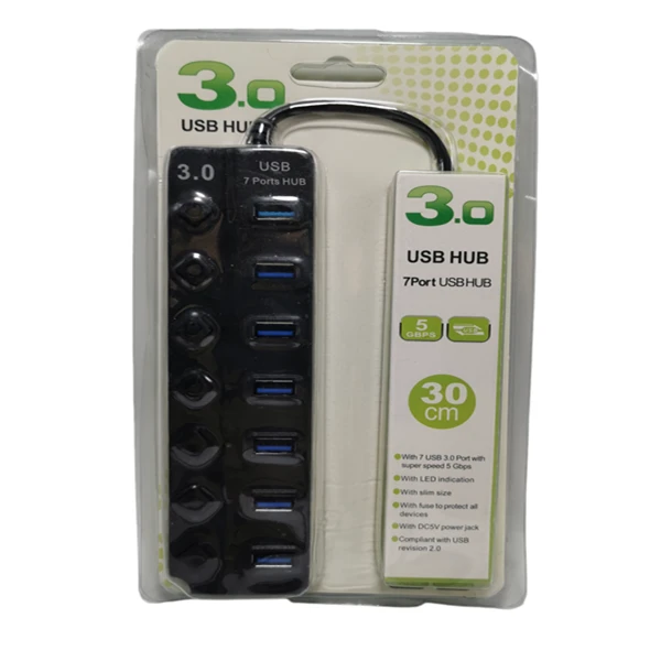 Usb hub 3.0 / 7 θυρών με διακόπτες τροφοδοσίας και προσαρμογέα HQ-7-PORT